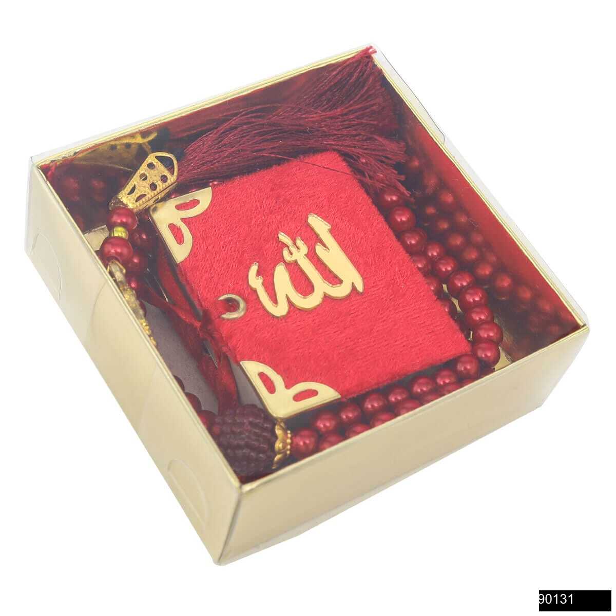 Lalezar Mikro Boy Kadife Kuran + 8×8 Gold Asetat Karton Kutu + Cam İnci Tesbih Hediye Seti