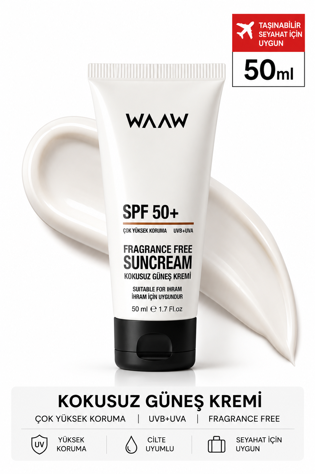 Kokusuz Güneş Kremi SPF 50+ 50ml Hac ve İhrama Uygun